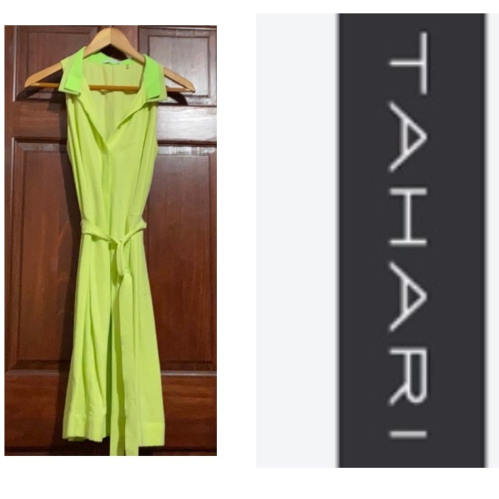 Tahari Neon Lime Green Sleeveless Midi Dress